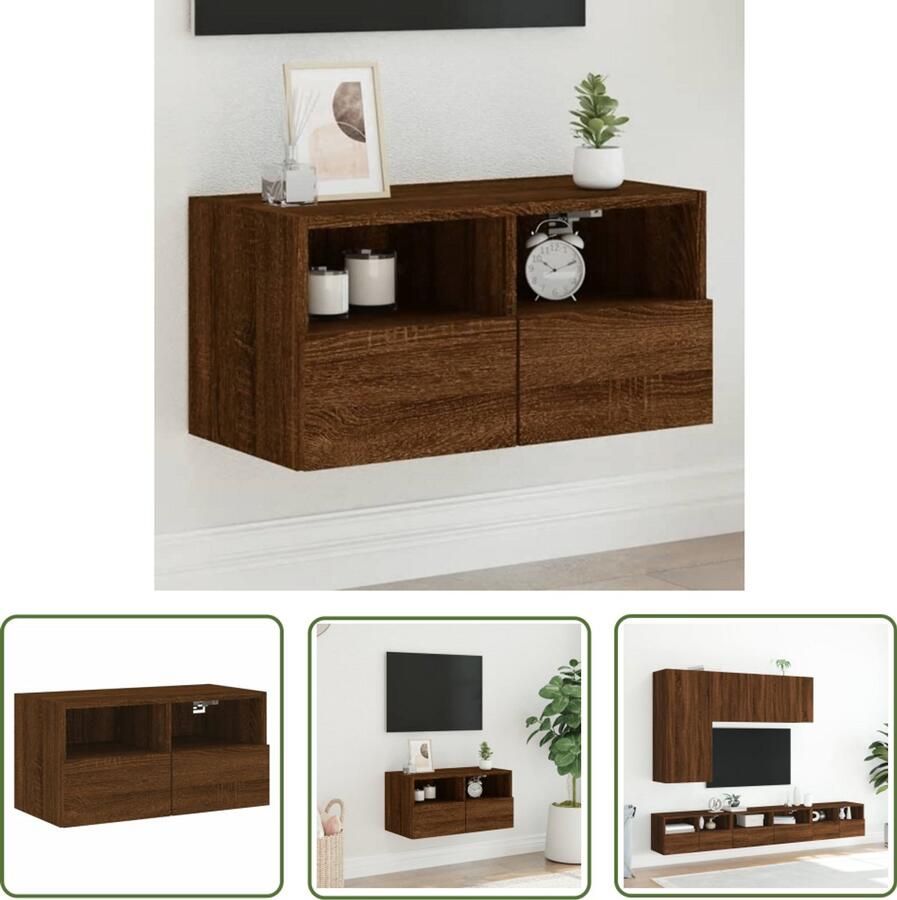 The Living Store Tv-wandmeubel 60x30x30 cm bewerkt hout bruin eikenkleur Tv Wandmeubel Zwevend Tv-meubel Houten Tv-kast Tv Kast Bruin Bergruimte Tv