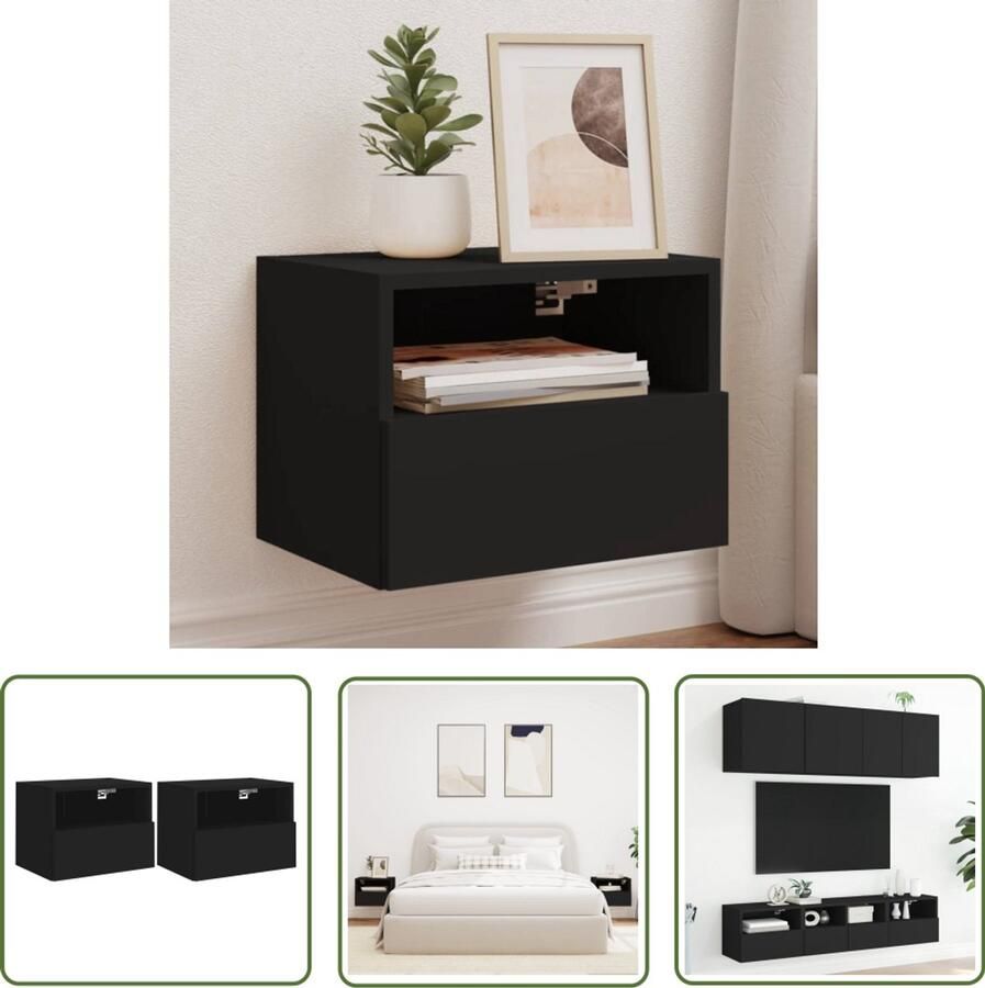The Living Store Tv-wandmeubels 2 st 40x30x30 cm bewerkt hout zwart Tv-wandmeubel Zwevend Tv-meubel Tv-opstelling Opbergruimte Houten Tv-standaard
