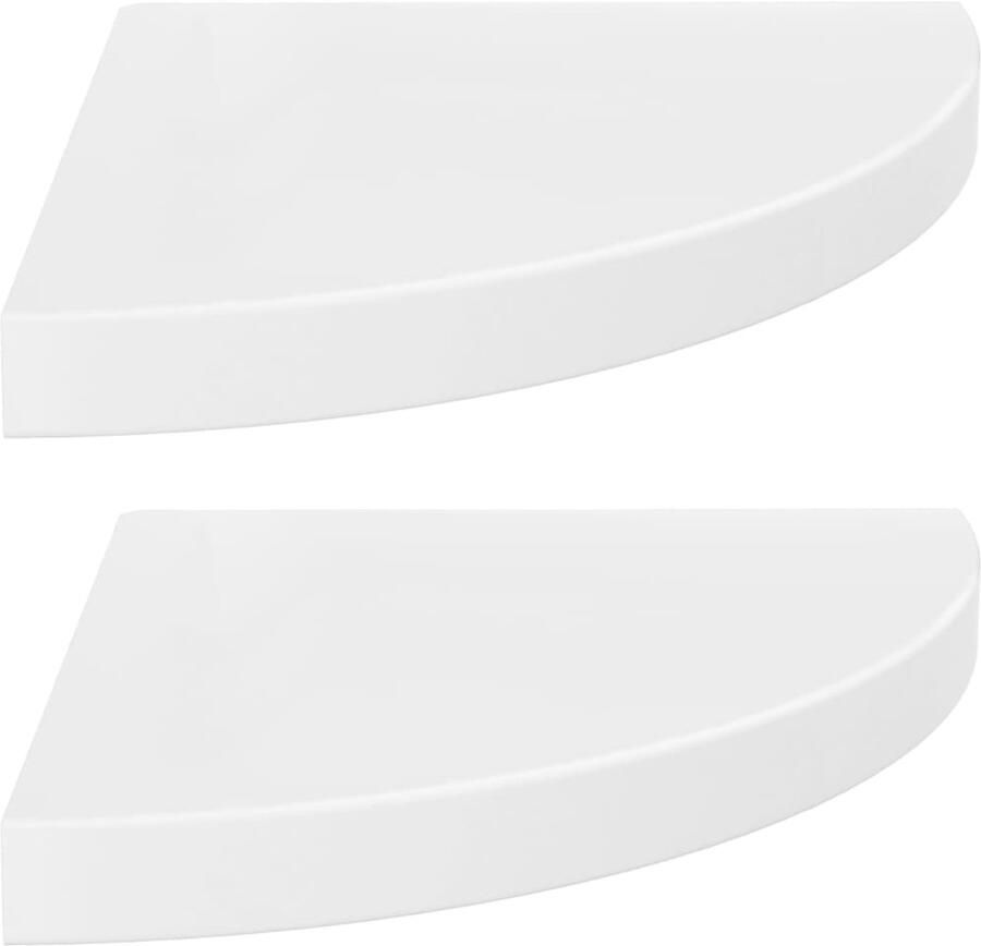 VidaXL Zwevende Hoekschappen Set van 2 Hoogglans Wit Hoekplanken Wandplanken Honigraad Mdf Metalen Plank Opslagoplossing