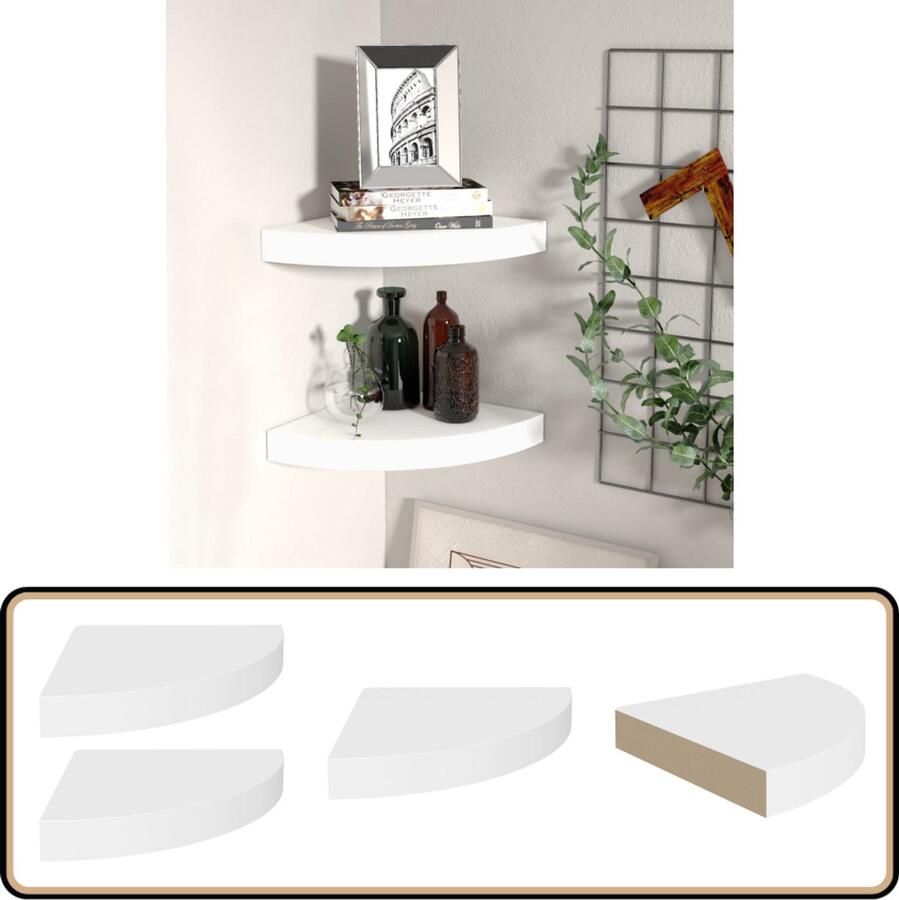 VidaXL Zwevende Hoekschappen Set van 2 Wit Hoekschaps Wandplanken Honingraat Mdf Metalen Wanddecoratie Minimalistisch Wonen