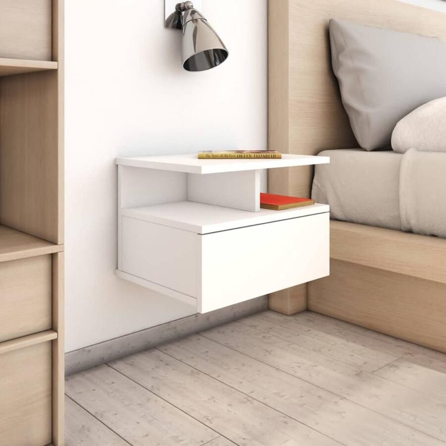 VidaXL Zwevende Nachtkastjes Set van 2 Wit Zwevend Nachtkastje Wandkast Houten Nachtkastje Wit Nachtkastje Minimalistisch Nachtkastje Compact Nachtkastje Opbergvak - Foto 2