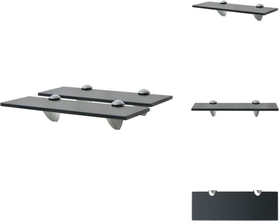 VidaXL Wandplanken Zwevende Planken Schappen zwevend 2 st 30x10 cm 8 mm glas Glazen Schappen Zwarte Schappen Minimalistisch Wonen