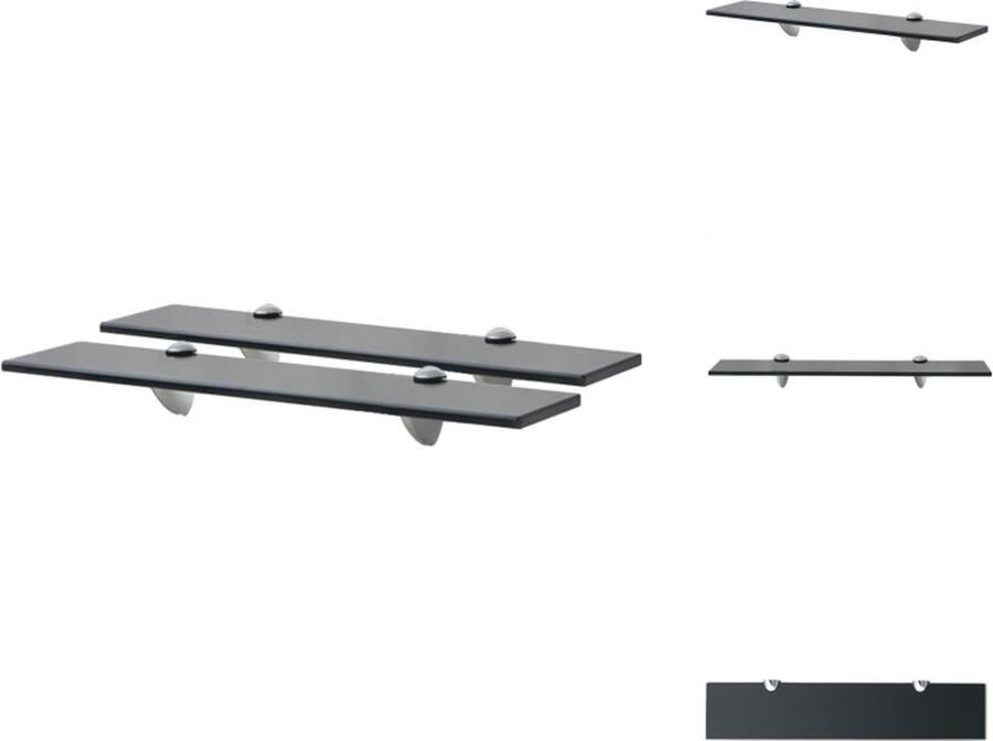 The Living Store Schappen zwevend 2 st 50x10 cm 8 mm glas Zwevende Plank Wandplank Glaswandpaneel Zwarte Wanddecoratie Opbergplank