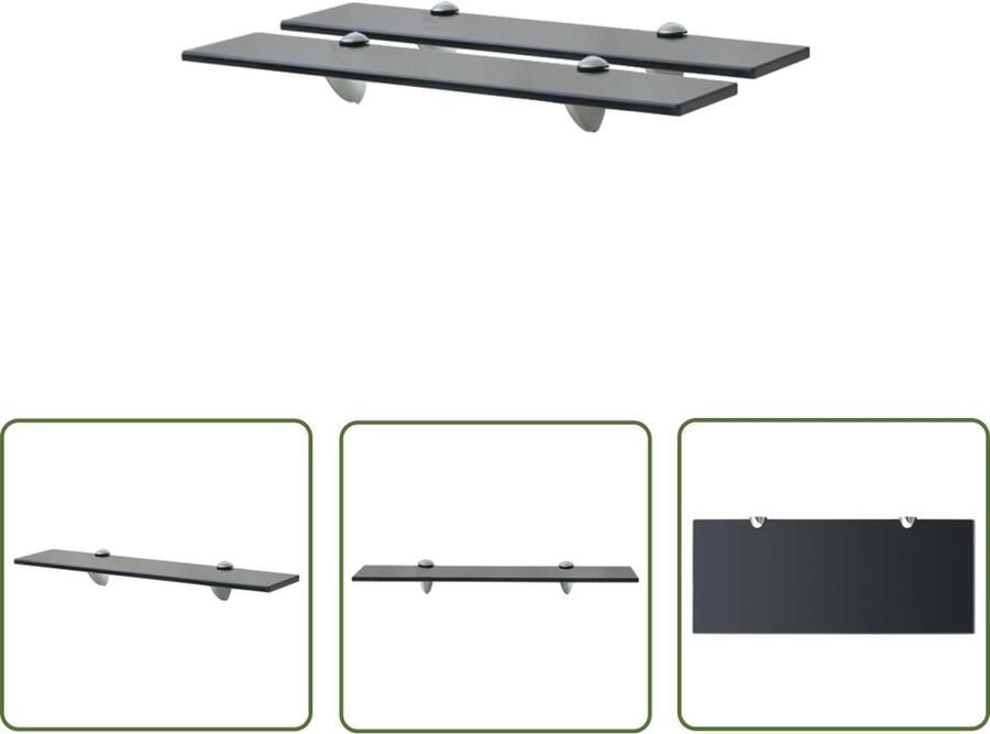 The Living Store Schappen zwevend 2 st 50x20 cm 8 mm glas Zwevende Plank Wandplank Glaswandpaneel Zwarte Wanddecoratie Opbergplank