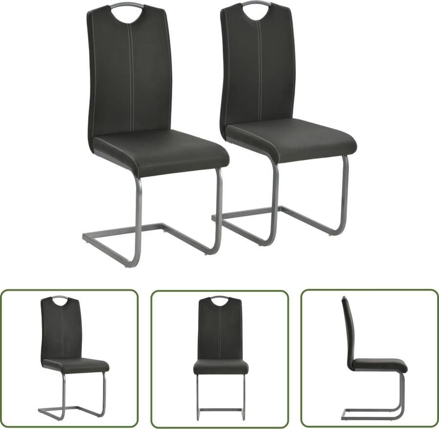 The Living Store Eetkamerstoelen Zwevend Grijs 43x55x100cm Leer Stalen frame Eetkamerstoelen Zwevende Stoelen Grijze Stoelen Leren Stoelen Metalen Stoelen