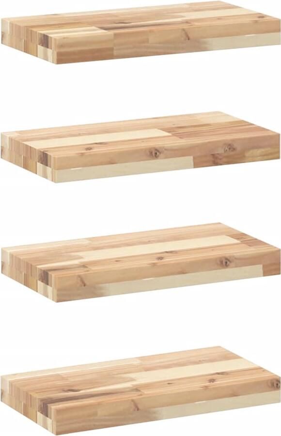 VidaXL Zwevende Wandplanken 4 st Acaciahout Zwevende Wandplanken Wanddecoratie Houtwandplank Acaciahout Woonaccessoires