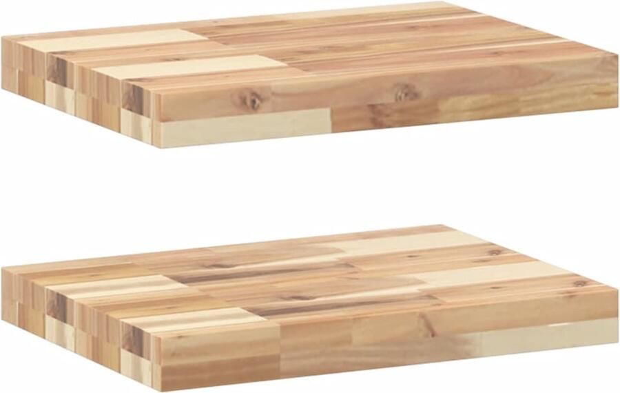VidaXL Zwevende Wandplanken Set van 2 Acaciahout Zwevende Wandplank Houten Plank Acaciahout Ruime Wandplank