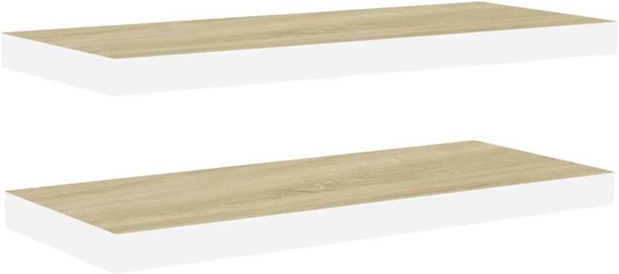 VidaXL Zwevende Wandschappen Eiken Wit Set van 2 Wanddecoratie Wandplank Honingraat Mdf Houten Wandrek Zwevende Plank