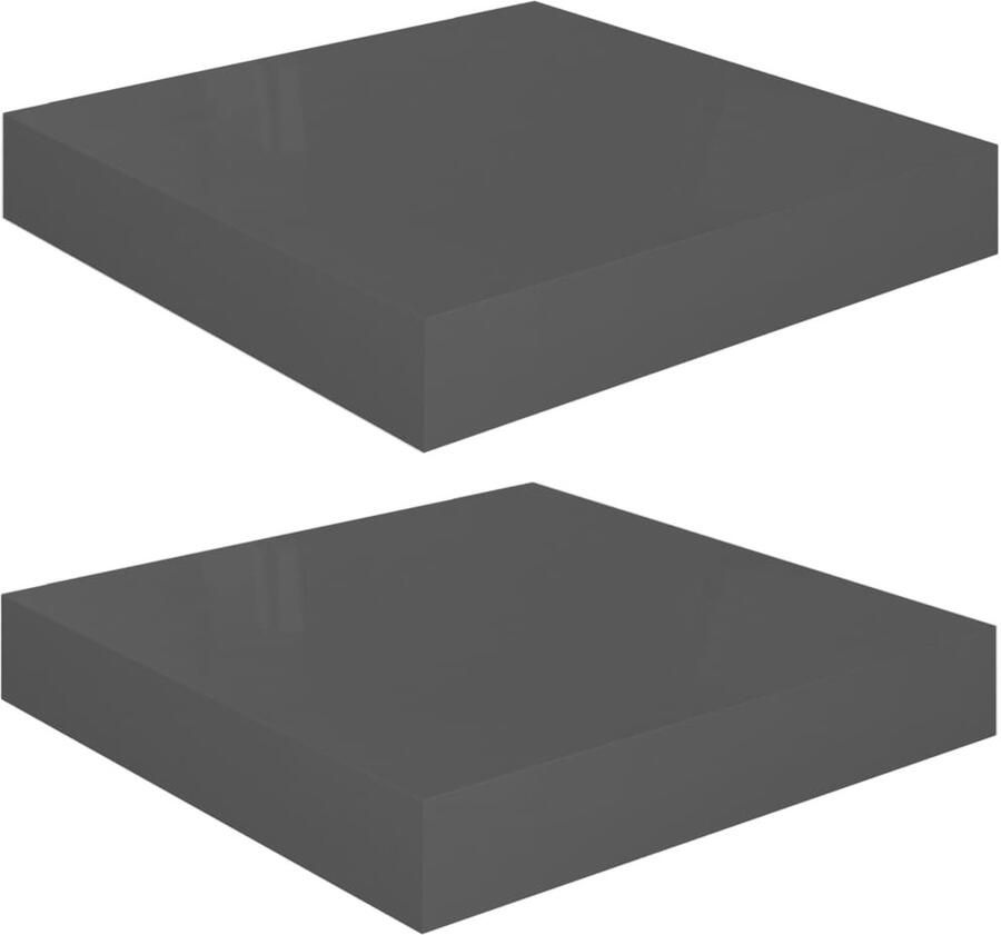 VidaXL Zwevende Wandschappen Hoogglans Grijs 2 st Wandplank Wandendecoratie Woonaccessoires Opslagoplossing Mdf