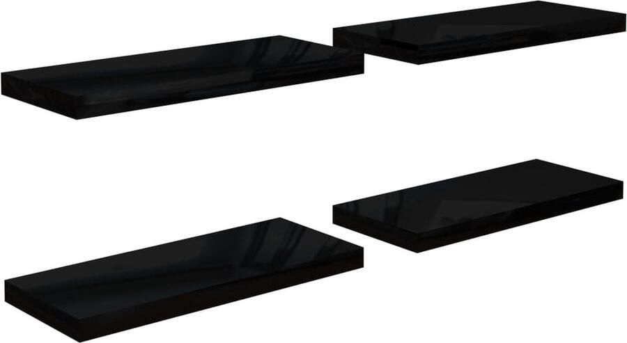VidaXL Zwevende Wandschappen Hoogglans Zwart Wandplank Wandendecoratie Mdf Plank Zwevende Plank Black Shelf
