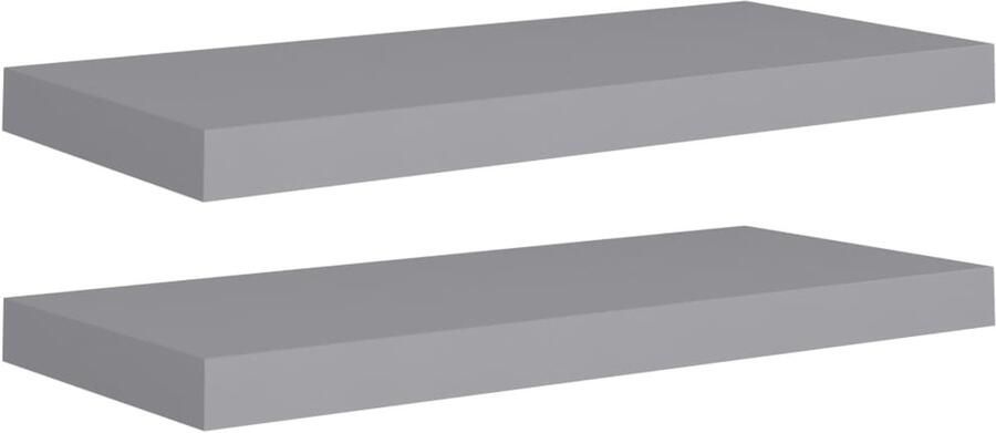 VidaXL Zwevende Wandschappen Set Grijs 60 cm 2 st Wandplank Zwevende Plank Wandendecoratie Opbergruimte Interieurstyling