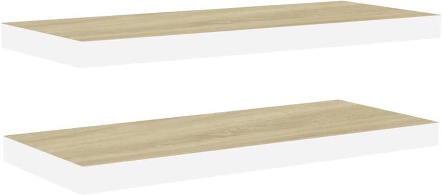 VidaXL Zwevende Wandschappen Set van 2 Eiken Wit Zwevende Wandplank Houten Wandrek Wanddecoratie Opslagwand Woonaccessoires