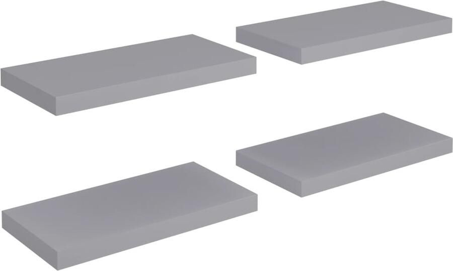 VidaXL Zwevende Wandschappen Set van 4 Grijs Wandplank Wandendecoratie Woonaccessoires Mdf Metaal