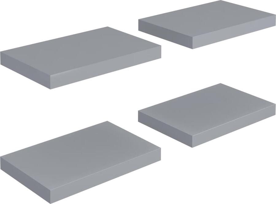 VidaXL Zwevende Wandschappen Set van 4 Grijs Wandplank Zwevende Wandplank Houten Wandplank Grijze Wandplank Woonaccessoires