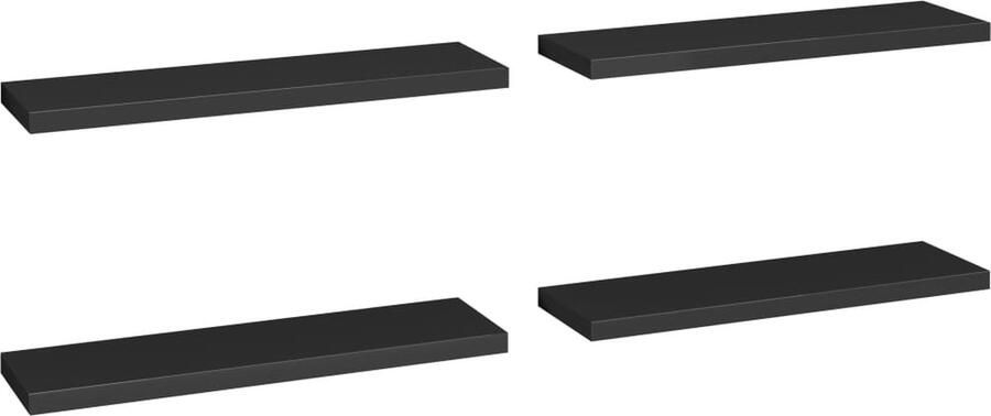 VidaXL Zwevende Wandschappen Set van 4 Zwart Wandplank Zwevende Wandplank Houten Wandplank Mdf Wandplank Black Wall Shelf