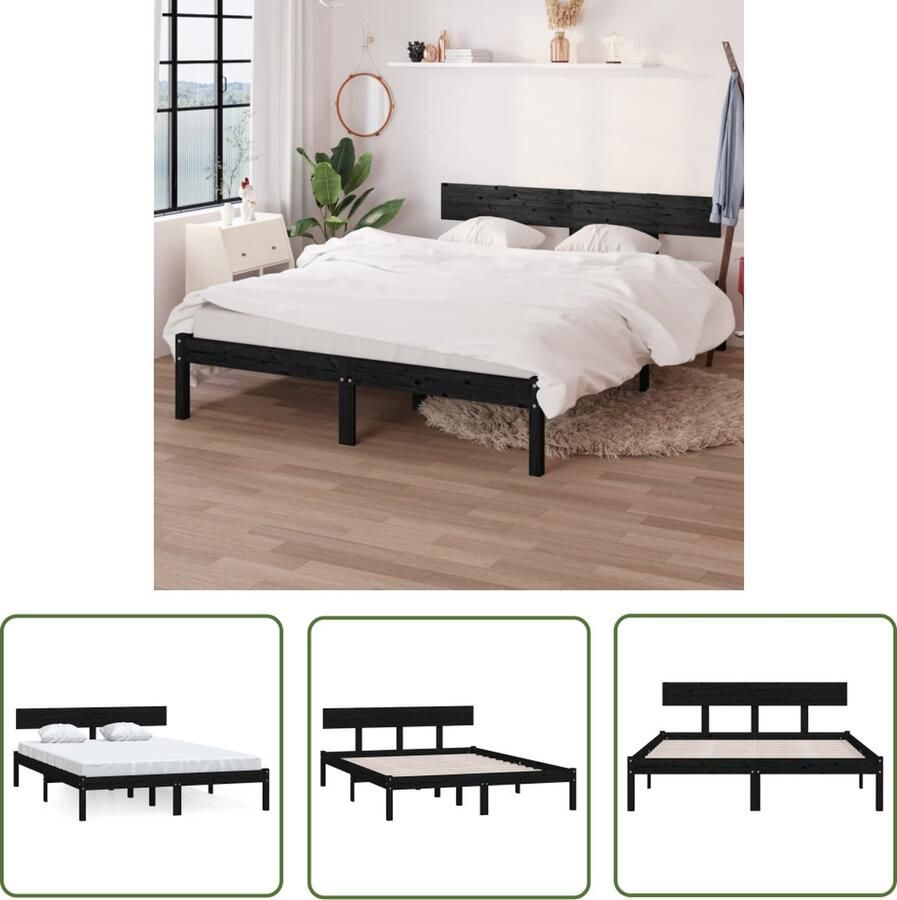 The Living Store Bedframe Classic 140x190cm Massief grenenhout Zwart Massief Hout Bed Frame Zwezerig Bed Modern Bed Frame Zwart Boxspring Bed