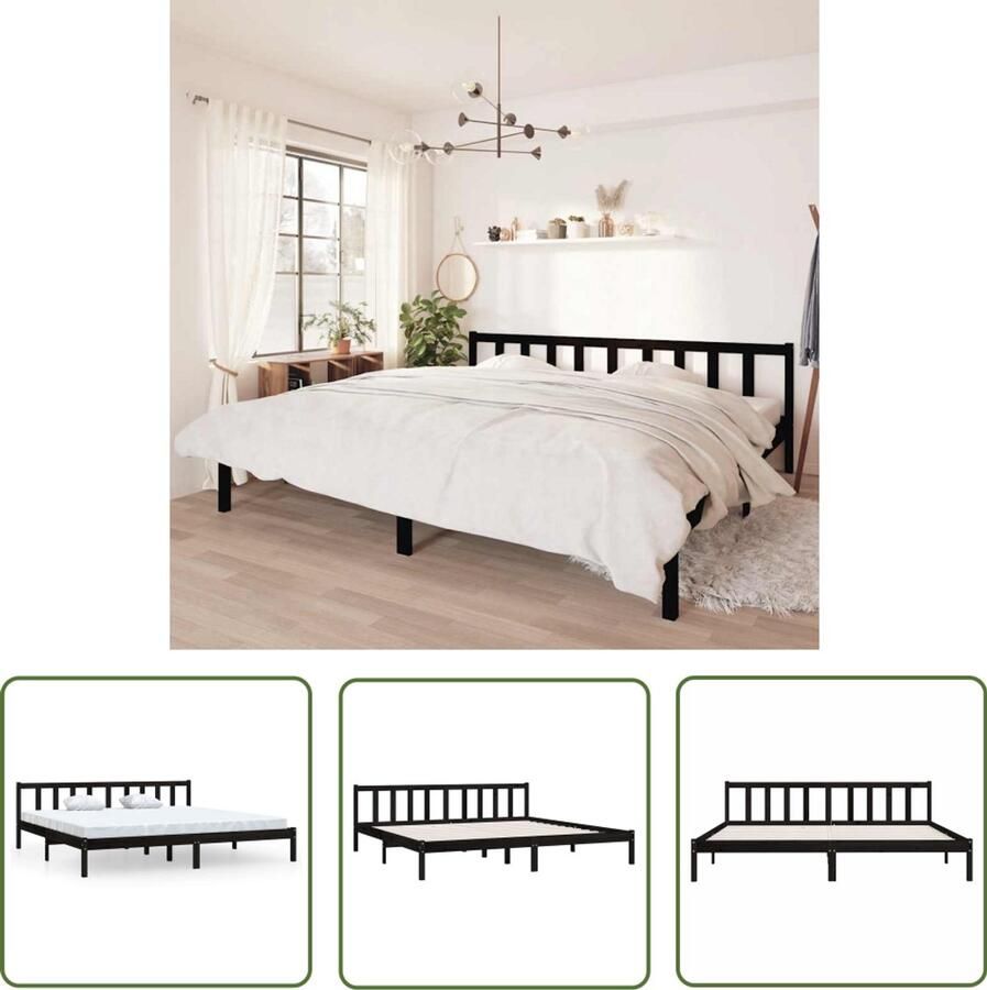 The Living Store Bedframe Grenenhout 205.5 x 205.5 x 69.5 cm Zwart 200 x 200 cm matras (Matras niet inbegrepen) Massief Hout Bed Frame Zwezerig Bed Tweepersoons Bed Modern Bed Frame Zwart