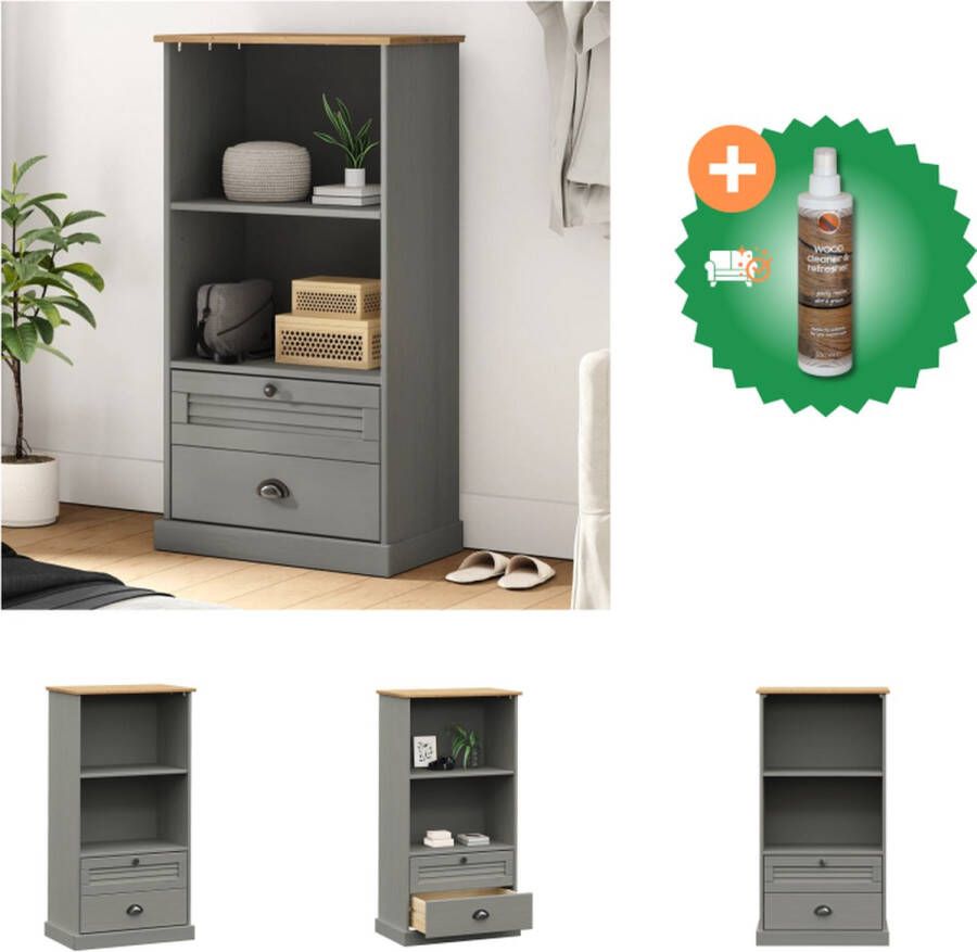 VidaXL Boekenkast VIGO 60x35x114-5 cm massief grenenhout grijs Kast Inclusief Houtreiniger en verfrisser