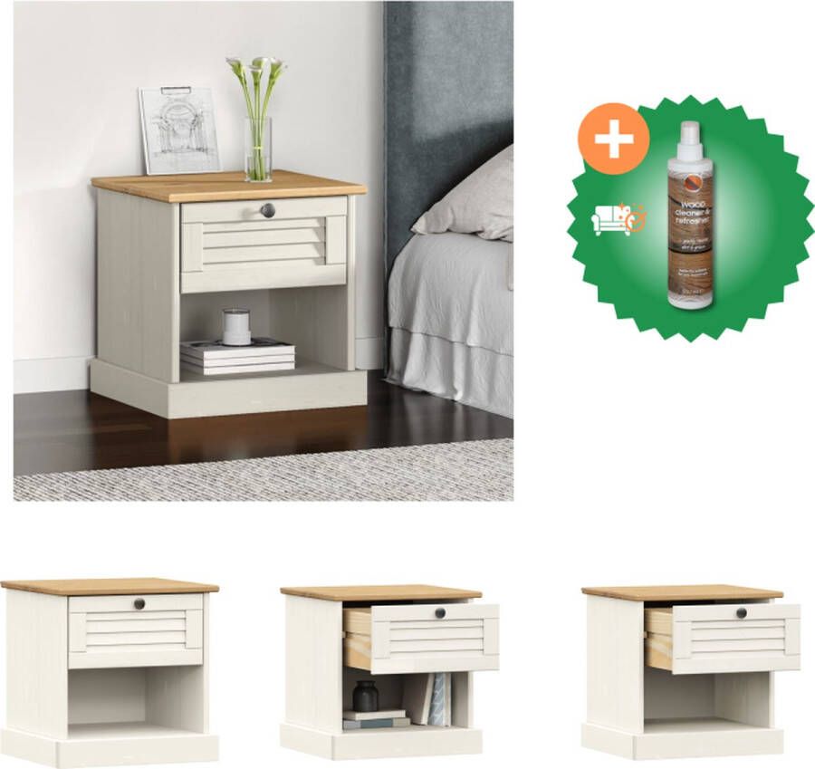 VidaXL VIGO Nachtkastje Houten nachtkastje met lade en vak Massief grenenhout Wit 42 x 35 x 40 cm Kast Inclusief Houtreiniger en verfrisser