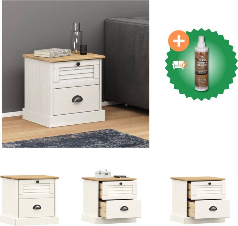 VidaXL VIGO Nachtkastje Houten nachtkastje Wit 42 x 35 x 40 cm Grenenhout Kast Inclusief Houtreiniger en verfrisser