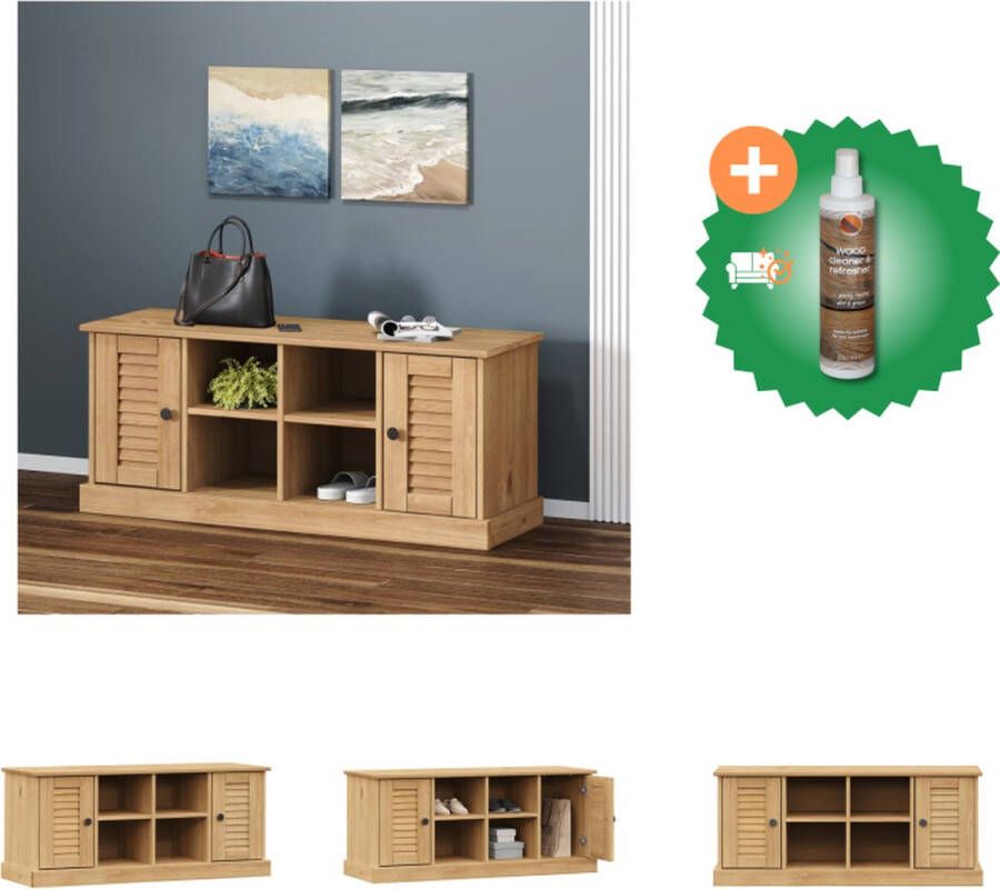 VidaXL VIGO Schoenenbank Massief grenenhout 106 x 35 x 40 cm 4 vakken Metalen knoppen Hocker Inclusief Houtreiniger en verfrisser