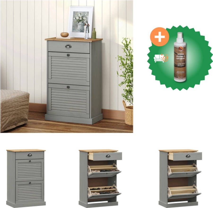 VidaXL VIGO Schoenenkast 60 x 35 x 96 cm Massief grenenhout Grijs Schoenenkast Inclusief Houtreiniger en verfrisser