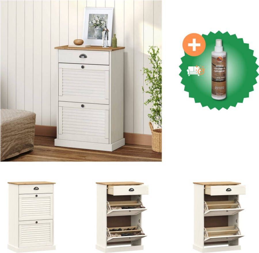VidaXL VIGO Schoenenkast 60 x 35 x 96 cm Massief grenenhout Wit Schoenenkast Inclusief Houtreiniger en verfrisser