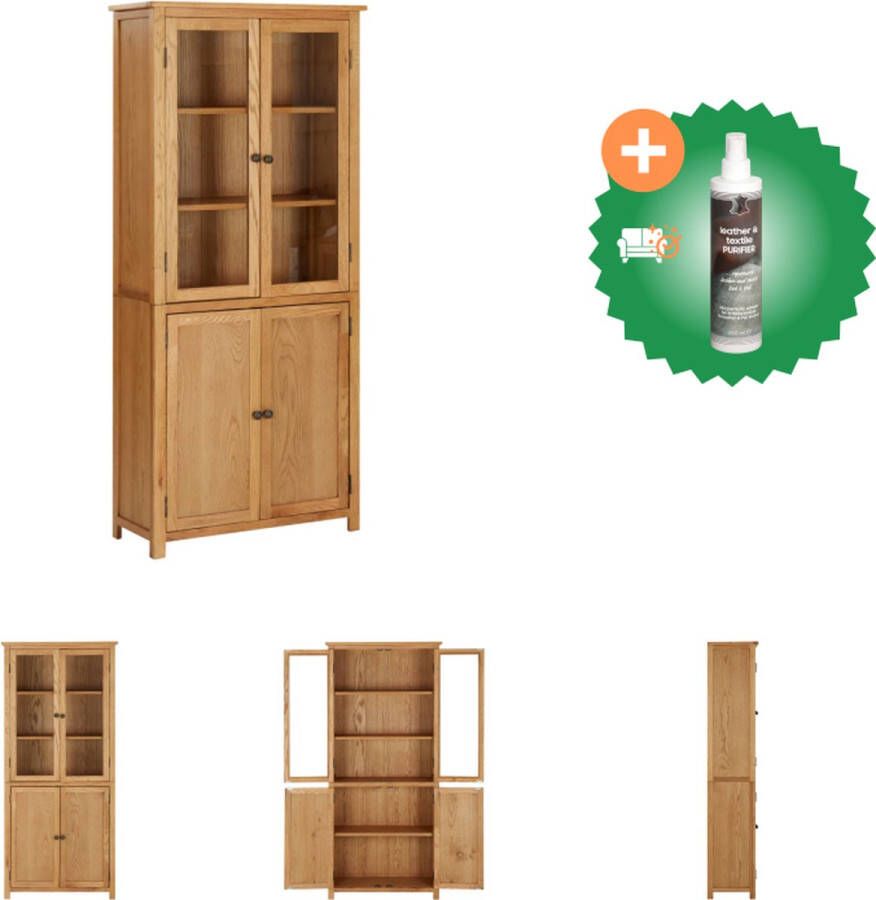 VidaXL Vintage Boekenkast 80 x 35 x 180 cm Massief eikenhout MDF en glas Kast Inclusief Reiniger