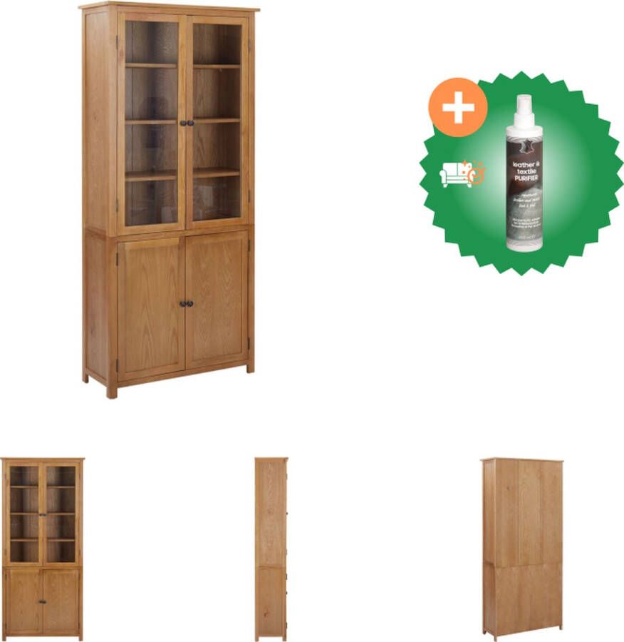 VidaXL Boekenkast met 4 deuren 90x35x200 cm massief eikenhout en glas Kast Inclusief Reiniger