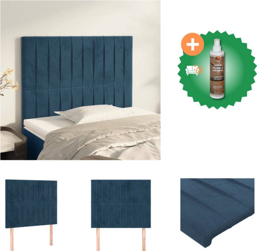 VidaXL Vintage Hoofdbord Donkerblauw Stof Verstelbaar 80 x 5 x 118 128 cm Set van 2 Bedonderdeel Inclusief Houtreiniger en verfrisser
