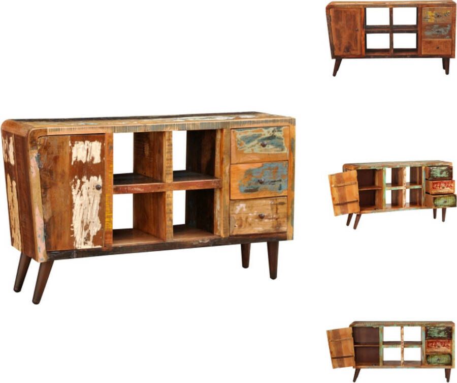 VidaXL Kast Kasten Nachtkast Nachtkasten Kast met 1 deur- 4 schappen en 3 lades massief gerecycled hout - Foto 2