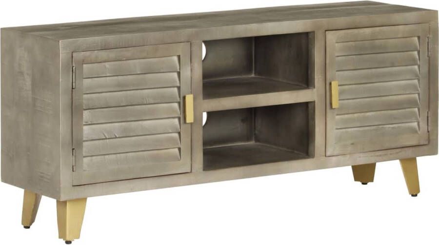 VidaXL Tv-meubel Tv-meubels Tv-meubelen Tv-meubilair Tv-meubel 110x30x48 cm massief mangohout met messing grijs - Foto 2