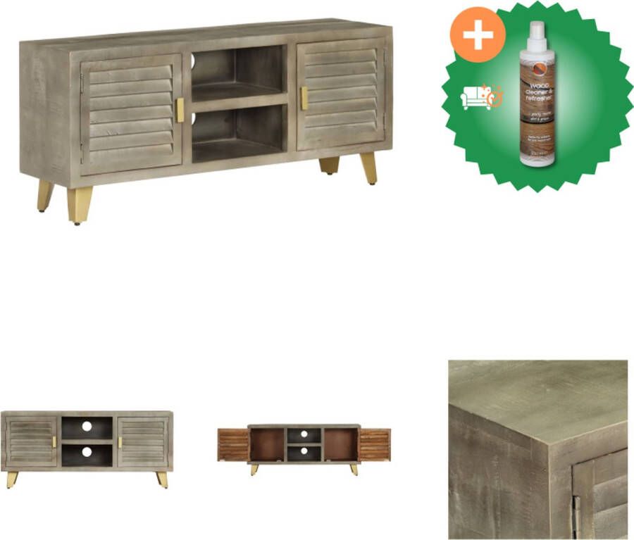 VidaXL Vintage Houten TV-kast 110 x 30 x 48 cm Massief mangohout en stalen poten met messing coating Kast Inclusief Houtreiniger en verfrisser