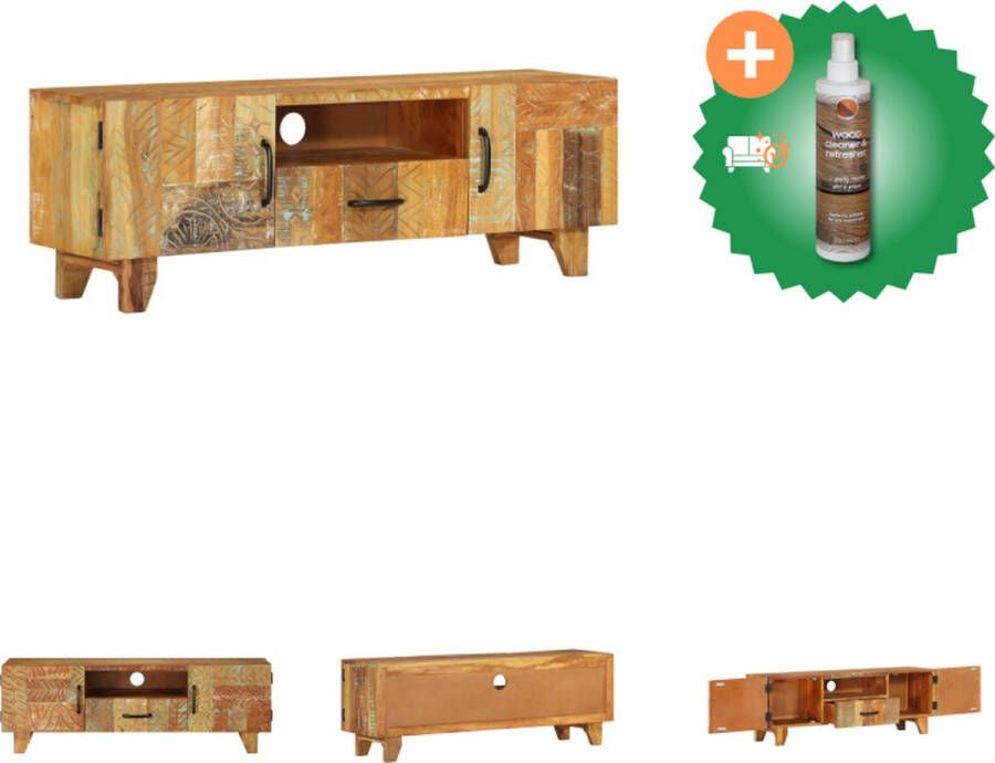 VidaXL Vintage Massief Gerecycled Houten Tv-Meubel 120x30x40 cm 2 deuren 1 lade en 1 vak Kast Inclusief Houtreiniger en verfrisser