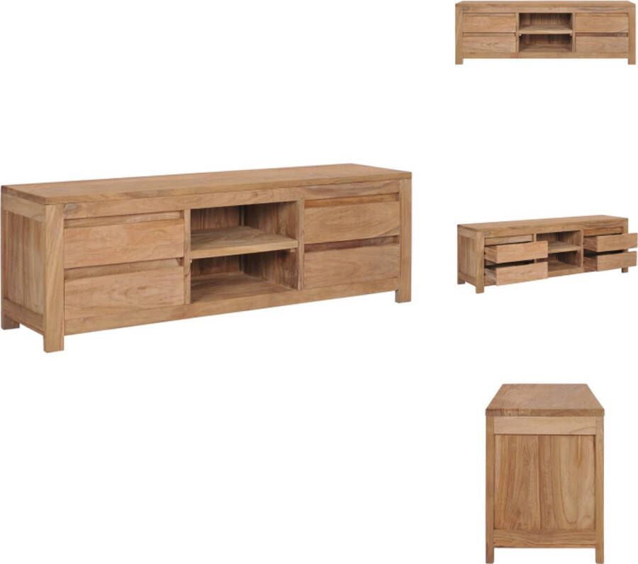 vidaXL Vintage Massief Teakhouten TV-meubel 115 x 30 x 40 cm 4 lades en 2 open vakken Kast