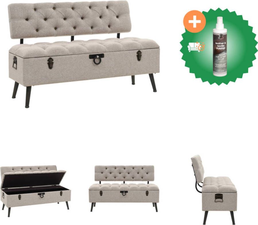 VidaXL Vintage Opbergbankje 110 x 52 x 75 cm Crème MDF spaanplaat stof en staal Hocker Inclusief Reiniger