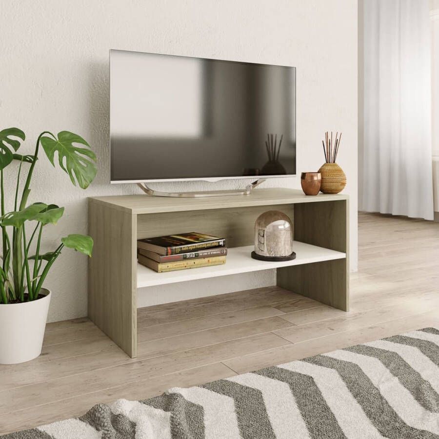 vidaXL Vintage Tv-meubel 80 x 40 x 40 cm wit en sonoma eiken bewerkt hout