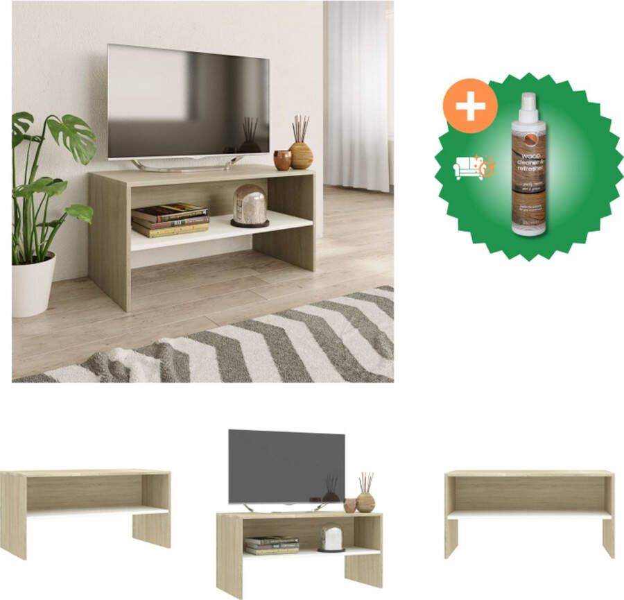 VidaXL Vintage Tv-meubel 80 x 40 x 40 cm wit en sonoma eiken bewerkt hout Kast Inclusief Houtreiniger en verfrisser