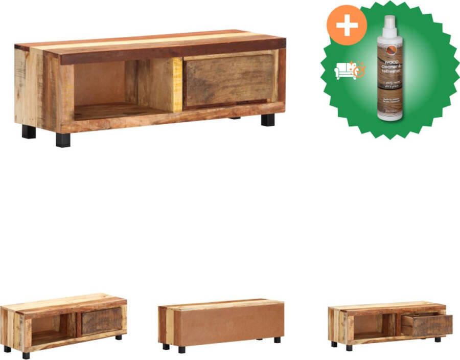 VidaXL Vintage TV-meubel Massief gerecycled hout 100 x 30 x 33 cm 1 lade 1 vak Kast Inclusief Houtreiniger en verfrisser