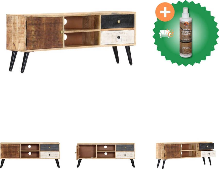 VidaXL Vintage TV-meubel Massief mangohout 115 x 30 x 47 cm Retro-stijl Kast Inclusief Houtreiniger en verfrisser
