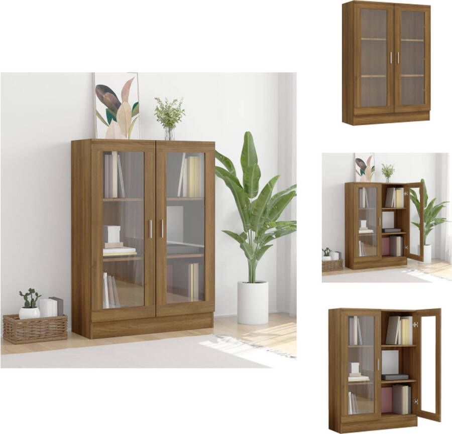 VidaXL Vitirnekast Boekenkasten Materiaal Bewerkt Hout en Glas Afmetingen 82.5 x 30.5 x 115 cm Kleur Bruineiken Kast