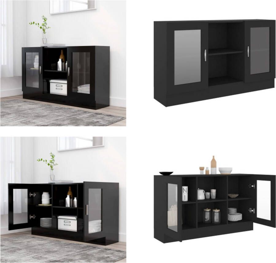 VidaXL Vitrinekast 120x30-5x70 cm bewerkt hout zwart Vitrine Vitrines Dressoir Dressoirs