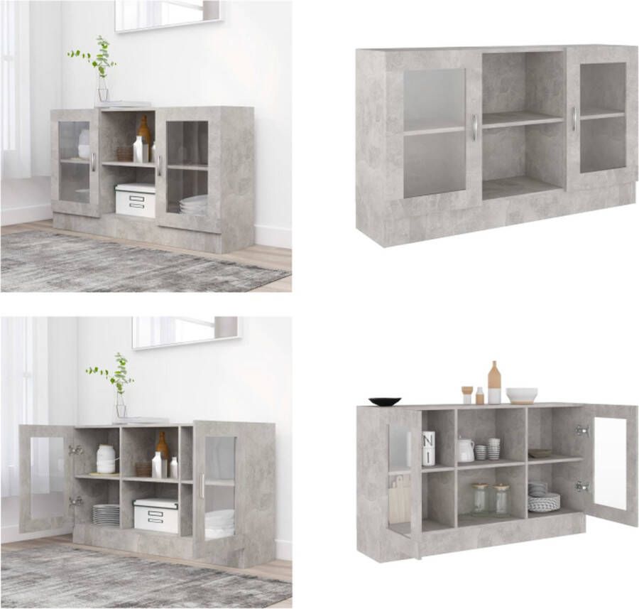 VidaXL Vitrinekast 120x30 5x70 cm bewerkt hout betongrijs Vitrine Vitrines Dressoir Dressoirs