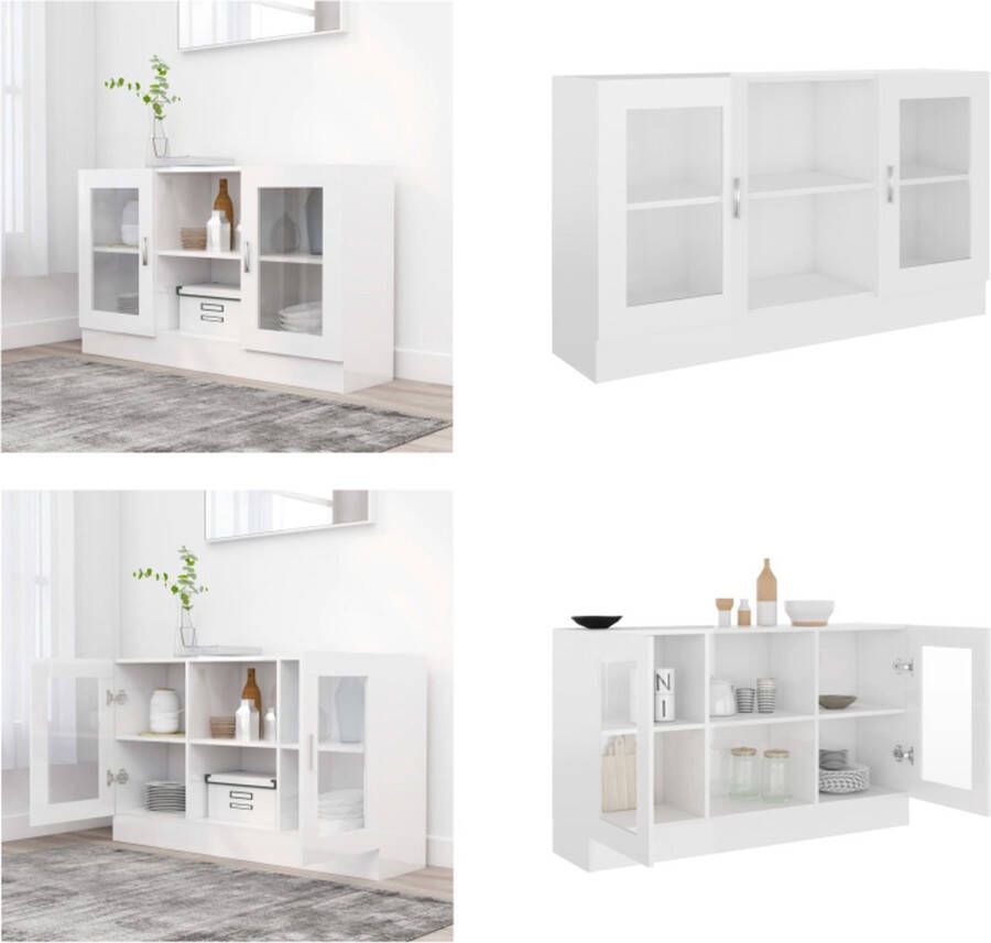 VidaXL Vitrinekast 120x30 5x70 cm bewerkt hout hoogglans wit Vitrine Vitrines Dressoir Dressoirs - Foto 2