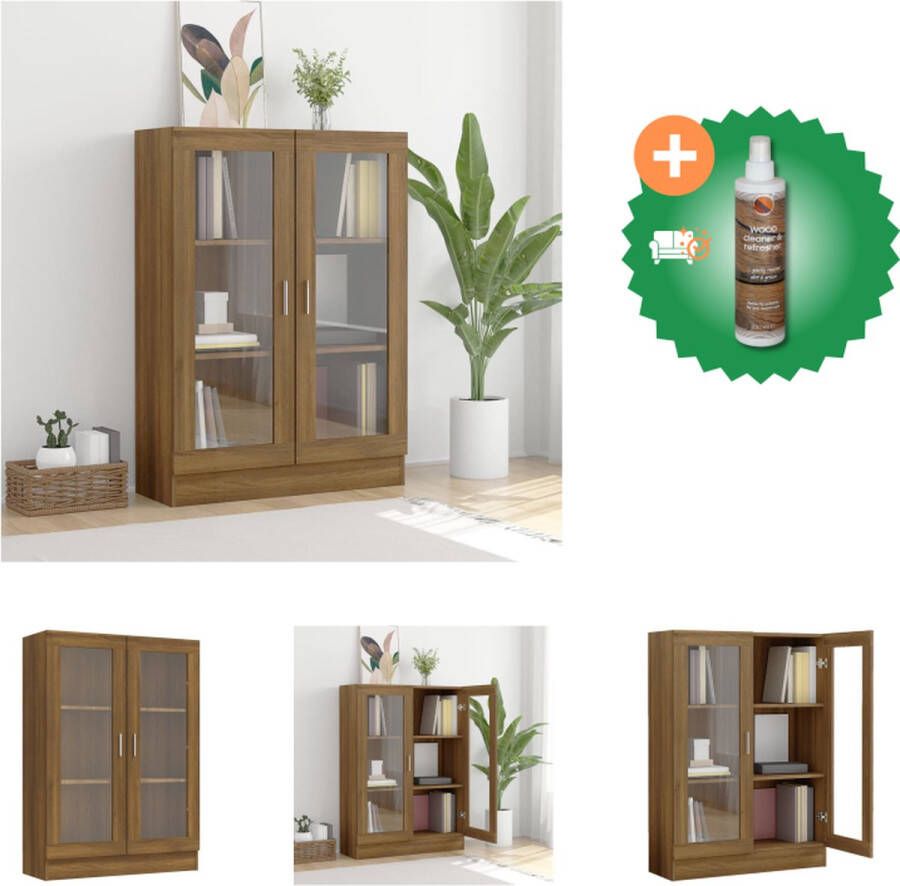 VidaXL Vitrinekast 82-5x30-5x115 cm bewerkt hout bruineikenkleurig Kast Inclusief Houtreiniger en verfrisser