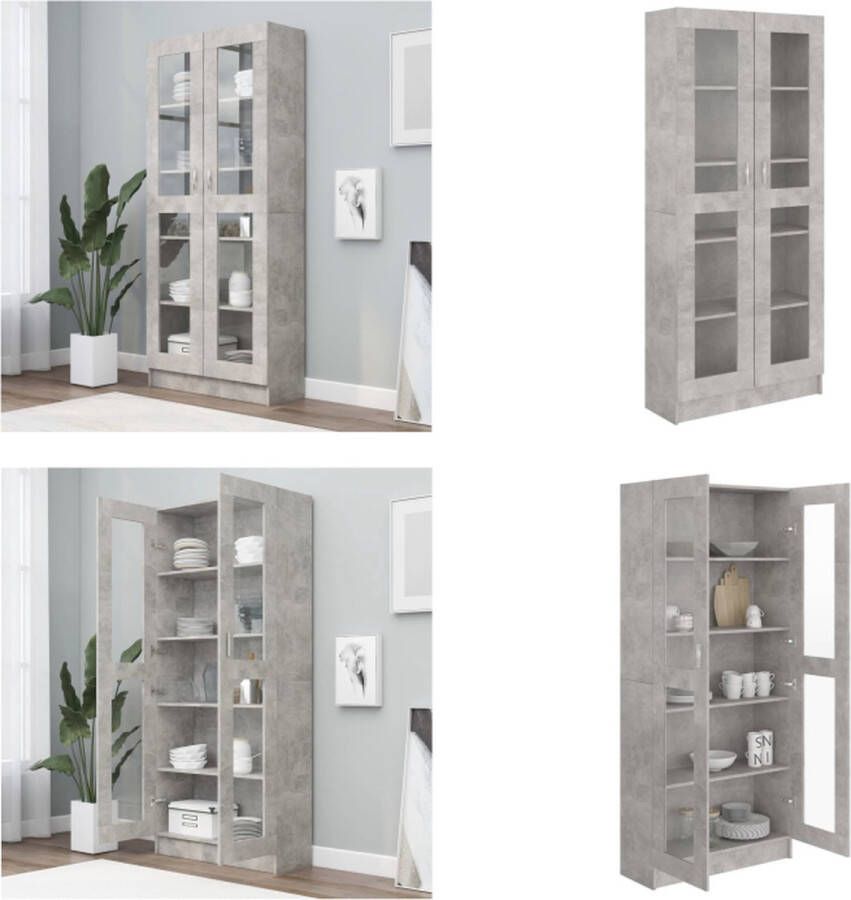 VidaXL Vitrinekast 82 5x30 5x185 5 cm bewerkt hout betongrijs Vitrinekast Vitrinekasten Vitrine Vitrines