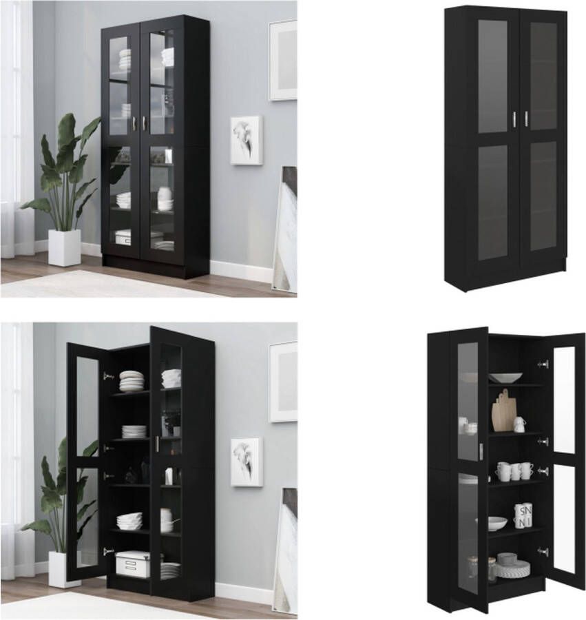 VidaXL Vitrinekast 82 5x30 5x185 5 cm bewerkt hout zwart Vitrinekast Vitrinekasten Vitrine Vitrines