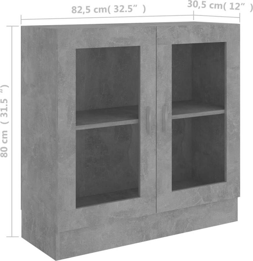 VidaXL -Vitrinekast-82 5x30 5x80-cm-bewerkt-hout-betongrijs - Foto 3
