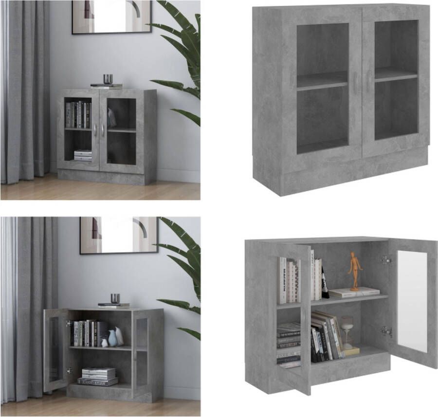 VidaXL Vitrinekast 82 5x30 5x80 cm bewerkt hout betongrijs Vitrinekast Vitrinekasten Vitrine Vitrines