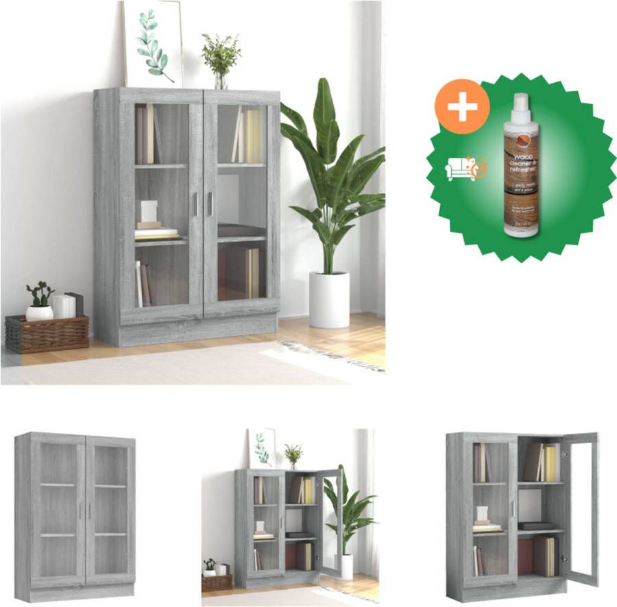 VidaXL Vitrinekast 82-5x30-5x115 cm bewerkt hout grijs sonoma eiken Kast Inclusief Houtreiniger en verfrisser